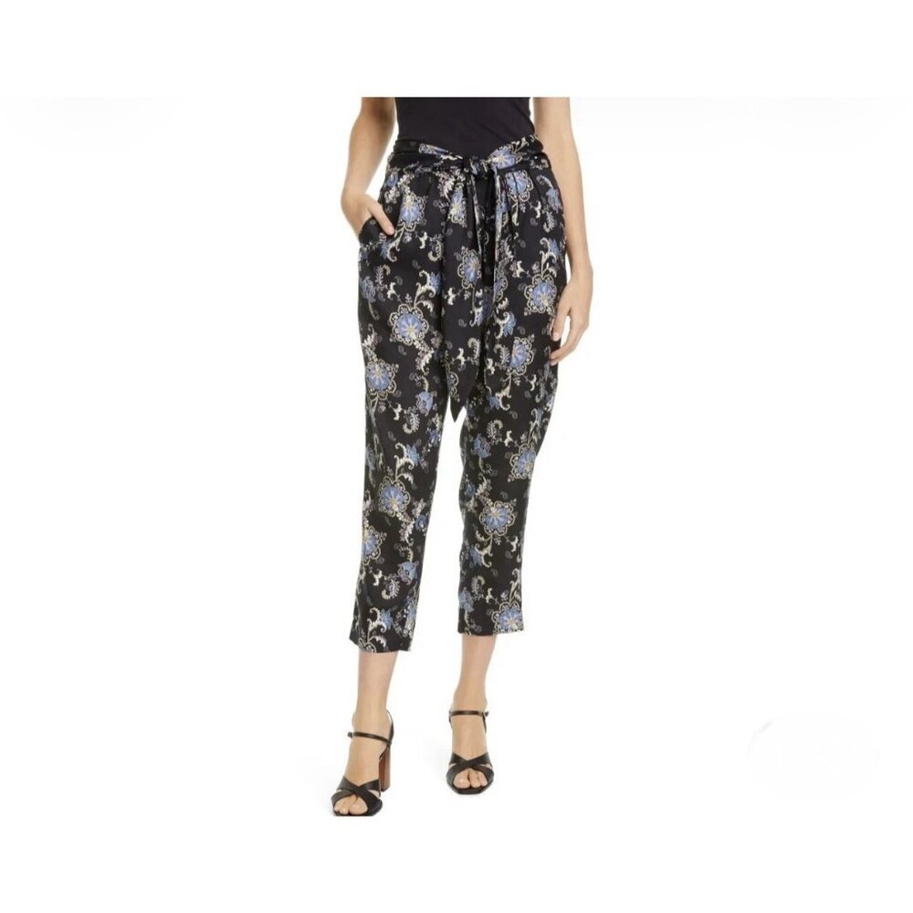 Rebecca Taylor Black Paisley Fleur Silk Blend Ankle‎ Leg Pants